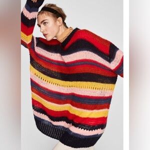 Zara open knit Italian yarn striped sweater